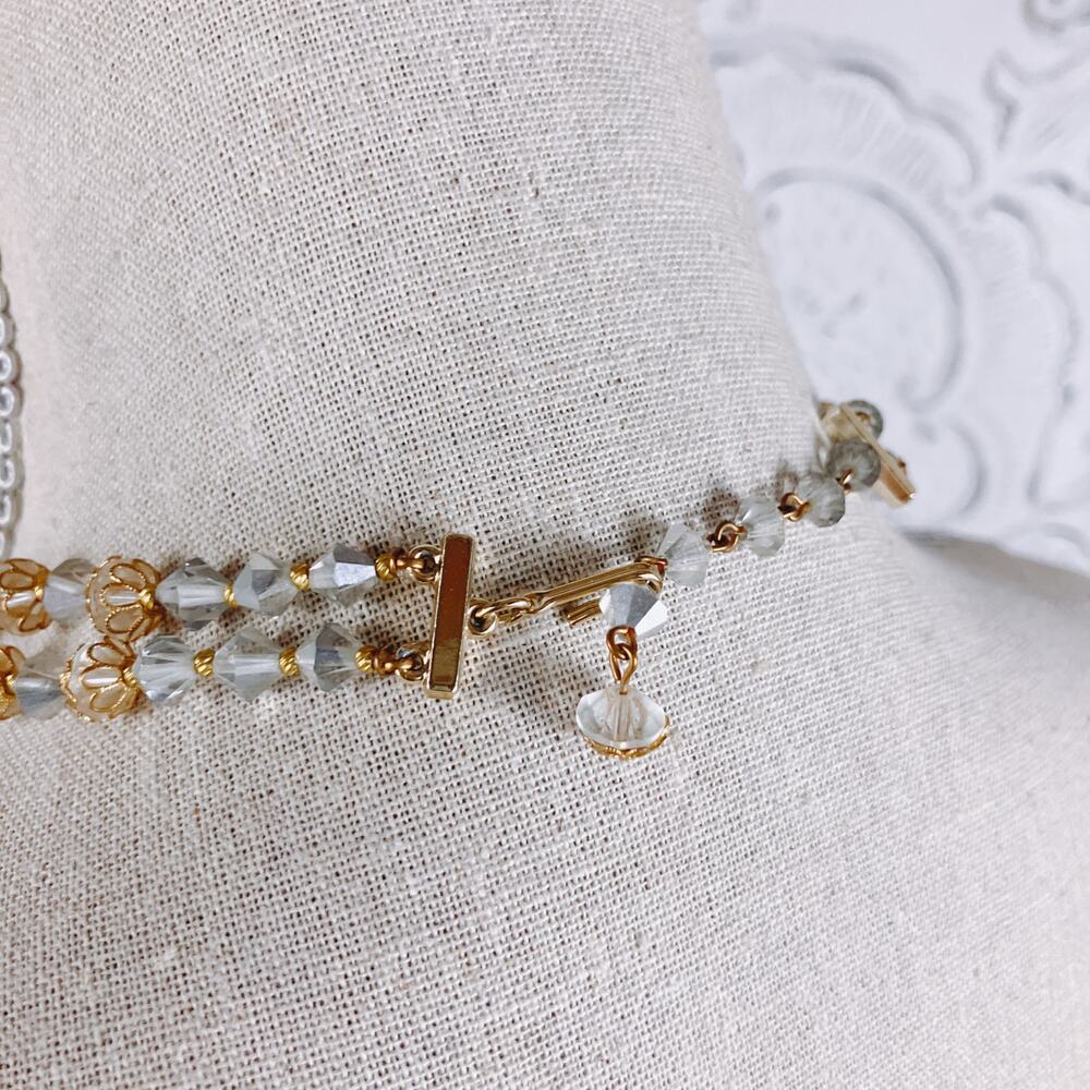 VTG Double Strand Graduated Faceted Mirror AB Crystal Glass Necklace on Wire - Picture 5 of 6